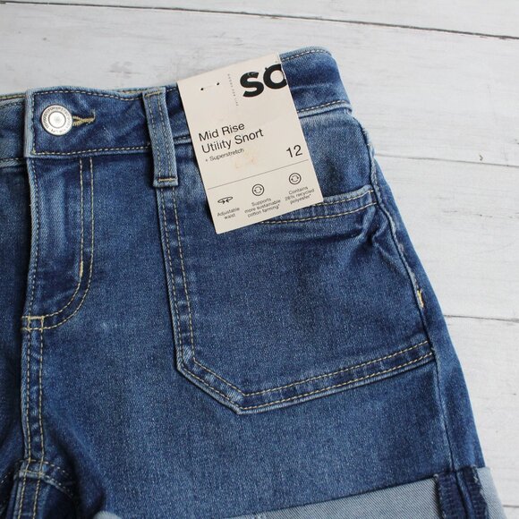 So Girl's Denim Blue Jean Shorts Size 12 Adjustable Waist - Picture 4 of 5